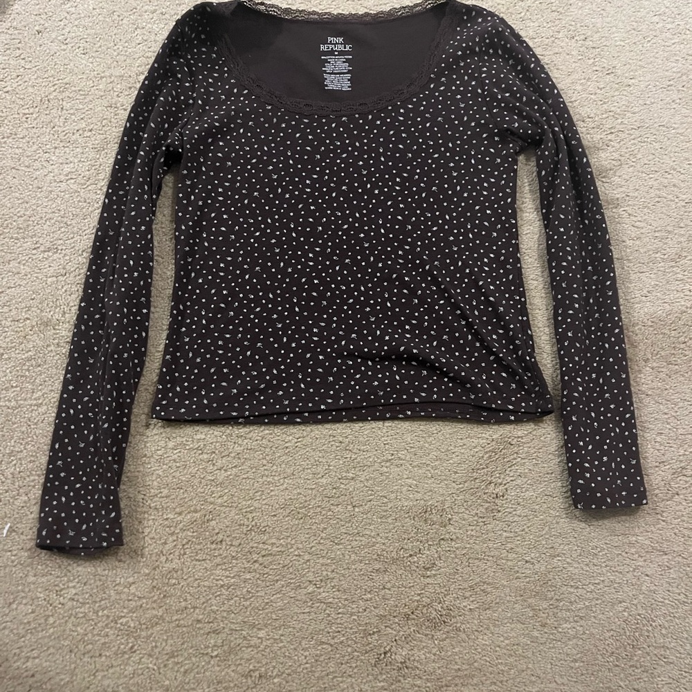 Pink Republic Dark Crop Top with White Dots
